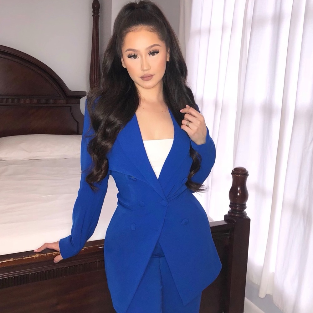 cardi b x fashion nova blue suit set